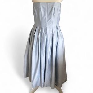 Calvin Klein Strapless Powder Icey Blue Fit-and-Flare A Line Pleated Midi Dress